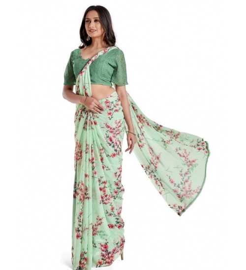 Generic Women's Georgette Printed Saree With Unstitched Blouse 5.5Mtr (Light Green)