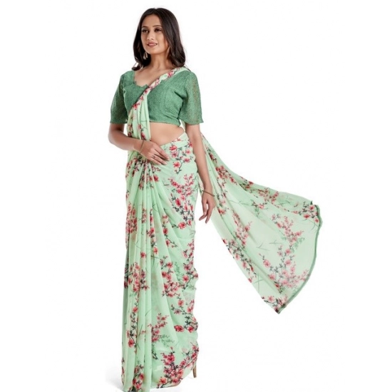 Generic Women's Georgette Printed Saree With Unstitched Blouse 5.5Mtr (Light Green)