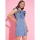 Generic Women's Denim Solid Flutter Sleeve Dress (Blue) Generic Women's Denim Solid Flutter Sleeve Dress (Blue)