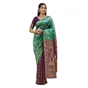 Generic Women's Silk Blend Zari Weaving Saree With Unstitched Blouse 5.5Mtr (Light Green)