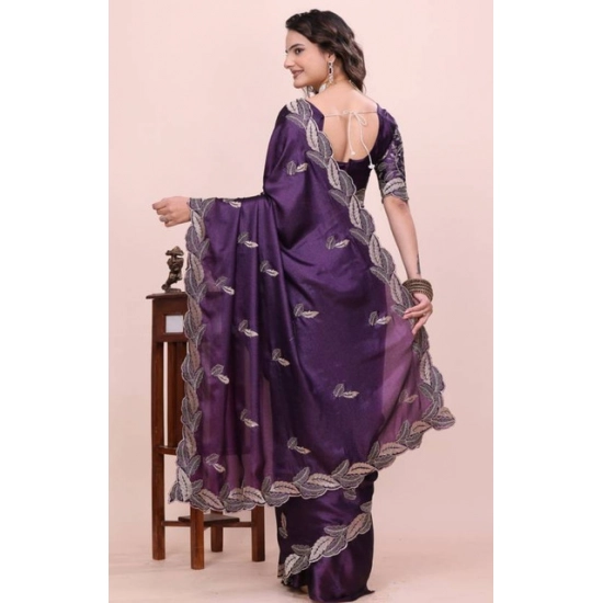 Generic Women's Georgette Embroidered Saree With Unstitched Blouse 5.5Mtr (Purple) Generic Women's Georgette Embroidered Saree With Unstitched Blouse 5.5Mtr (Purple)