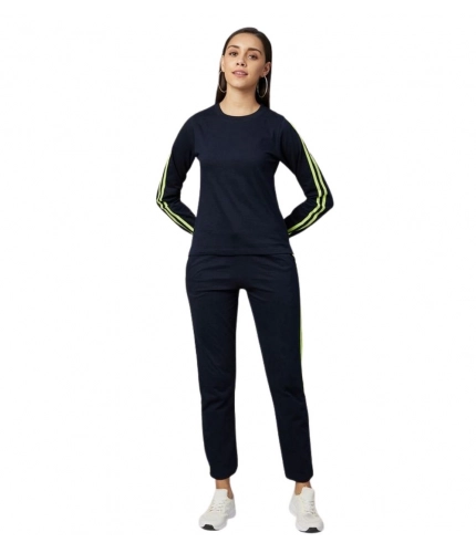 Generic Women's Cotton Solid Long Sleeves Tracksuit (Navy - Green)