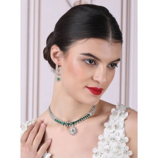 Generic Women's Brass Silver Plated Necklace set (Green) Generic Women's Brass Silver Plated Necklace set (Green)
