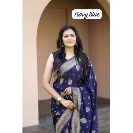 Generic Women's Soft Lichi Silk Printed Saree With Unstitched Blouse 5.5Mtr (Navy Blue) Generic Women's Soft Lichi Silk Printed Saree With Unstitched Blouse 5.5Mtr (Navy Blue)
