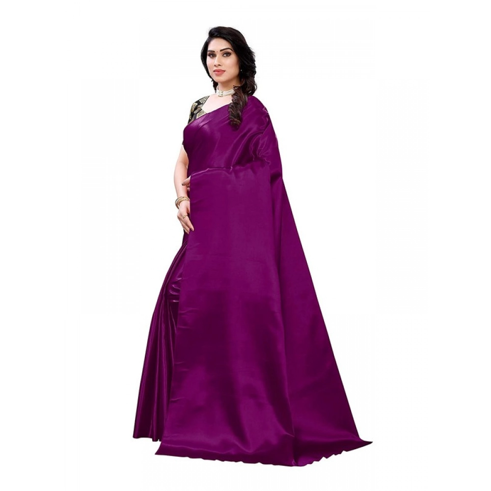Generic Women's Satin Printed Saree With Unstitched Blouse 5.5Mtr (Purple) Generic Women's Satin Printed Saree With Unstitched Blouse 5.5Mtr (Purple)