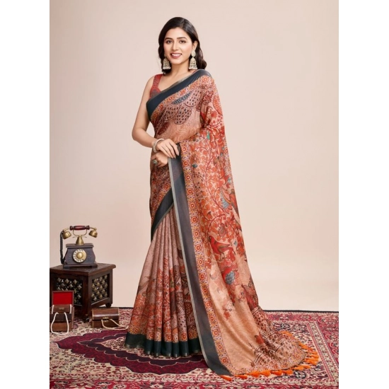 Generic Women's Semi Cotton Digital Print Saree With Unstitched Blouse 5.5Mtr (Orange) Generic Women's Semi Cotton Digital Print Saree With Unstitched Blouse 5.5Mtr (Orange)