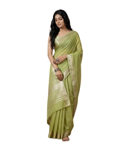 Generic Women's Cotton Printed Saree With Unstitched Blouse 5.5Mtr (Light Green)
