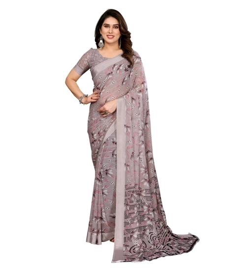 Generic Women's Georgette Printed Saree With Unstitched Blouse 5.5Mtr (Grey)