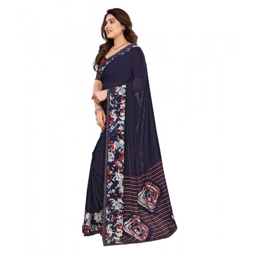 Women's Georgette Printed Saree With Unstitched Blouse 5.5Mtr (Navy Blue) Women's Georgette Printed Saree With Unstitched Blouse 5.5Mtr (Navy Blue)