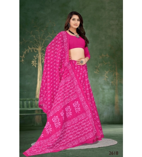 Generic Women's Soft Pure Cotton Printed Saree With Unstitched Blouse 5.5Mtr (Pink)