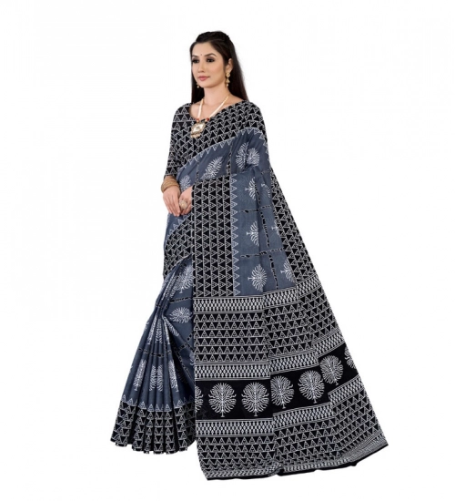 Generic Women's Soft Pure Cotton Printed Saree With Unstitched Blouse 5.5Mtr (Multicolor)