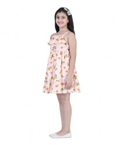 Generic Girl's Rayon Printed Sleeveless Dress (Orange)