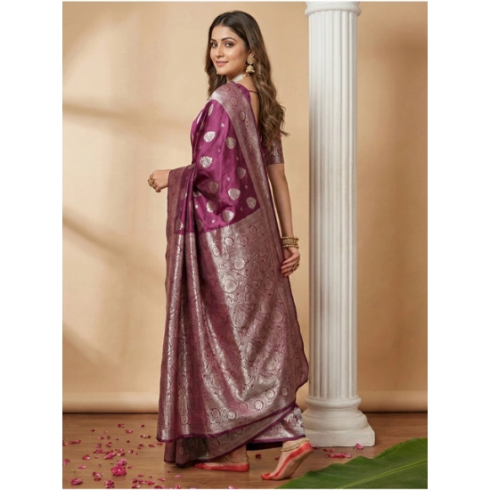 Generic Women's Silk Blend Printed Saree With Unstitched Blouse 5.5Mtr (Purple)