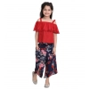 Generic Girl's Rayon Crepe Printed Cold Shoulder Top and Pants Set (Red-Navy) Generic Girl's Rayon Crepe Printed Cold Shoulder Top and Pants Set (Red-Navy)
