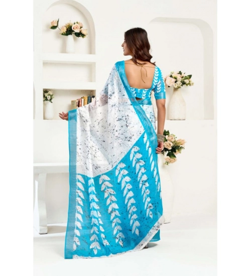 Generic Women's Linen Cotton Printed Ready To Wear Saree With Unstitched Blouse 5.5 Mtr (Sky_Blue) Generic Women's Linen Cotton Printed Ready To Wear Saree With Unstitched Blouse 5.5 Mtr (Sky_Blue)