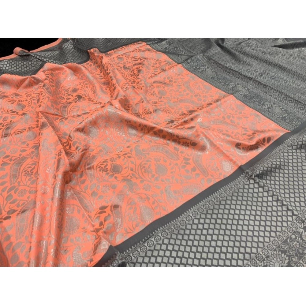 Generic Women's Soft Litchi Silk Jacquard Work Saree With Unstitched Blouse 5.5Mtr (Orange) Generic Women's Soft Litchi Silk Jacquard Work Saree With Unstitched Blouse 5.5Mtr (Orange)