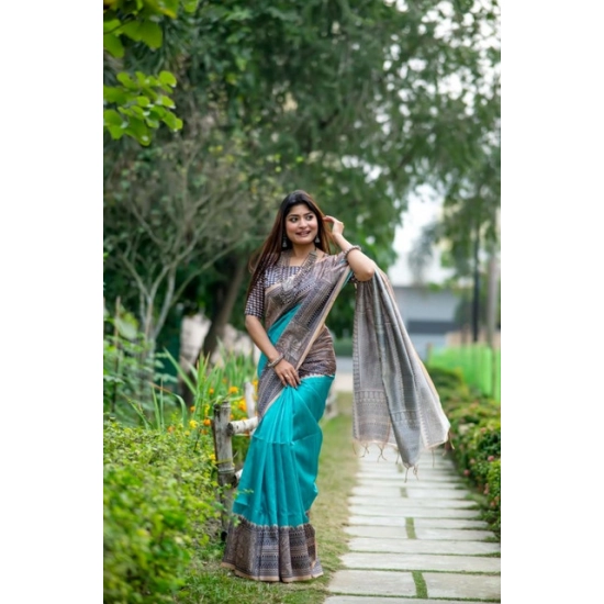 Generic Women's Faux_Tussar Geometric_Print Saree With Unstitched Blouse 5.5Mtr (Rama_Green) Generic Women's Faux_Tussar Geometric_Print Saree With Unstitched Blouse 5.5Mtr (Rama_Green)
