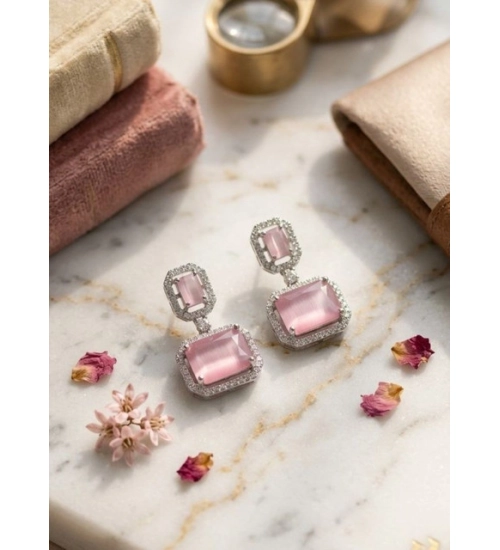 Generic Women's Brass Silver Plated Drop Earrings (Pink)