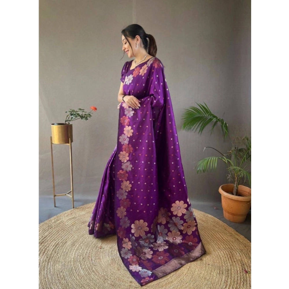 Generic Women's Soft Litchi Silk Jacquard Work Saree With Unstitched Blouse 5.5Mtr (Purple) Generic Women's Soft Litchi Silk Jacquard Work Saree With Unstitched Blouse 5.5Mtr (Purple)