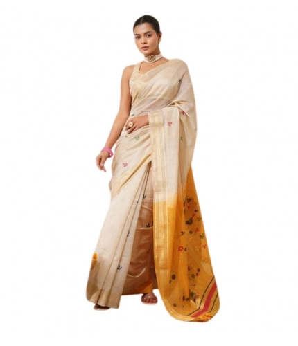 Generic Women's Blended_Cotton Woven_Motifs Saree With Unstitched Blouse 5.5Mtr (Mustard)