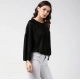 Generic Women's Polyester Pleated Balloon Sleeve Top (Black)