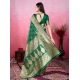 Generic Women's Banarasi Silk Printed Saree With Unstitched Blouse 5.5Mtr (Green)