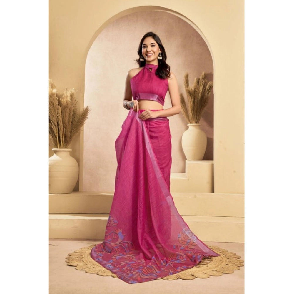 Generic Women's Faux_Linen Printed Ready-to-Wear Saree With Unstitched Blouse 5.5 Mtr (Pink) Generic Women's Faux_Linen Printed Ready-to-Wear Saree With Unstitched Blouse 5.5 Mtr (Pink)
