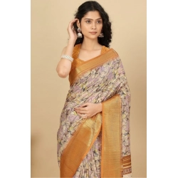 Generic Women's Cotton Silk Floral Printed Saree With Unstitched Blouse 5.5Mtr (Lavender)