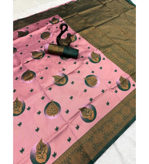 Generic Women's Banarasi Silk Jacquard Work Saree With Unstitched Blouse 5.5Mtr (Light Pink)