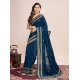 Generic Women's Vichitra Silk Embroidery Work Saree With Unstitched Blouse 5.5Mtr (Teal)
