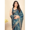 Generic Women's Cotton Silk Floral Printed Saree With Unstitched Blouse 5.5Mtr (Blue)