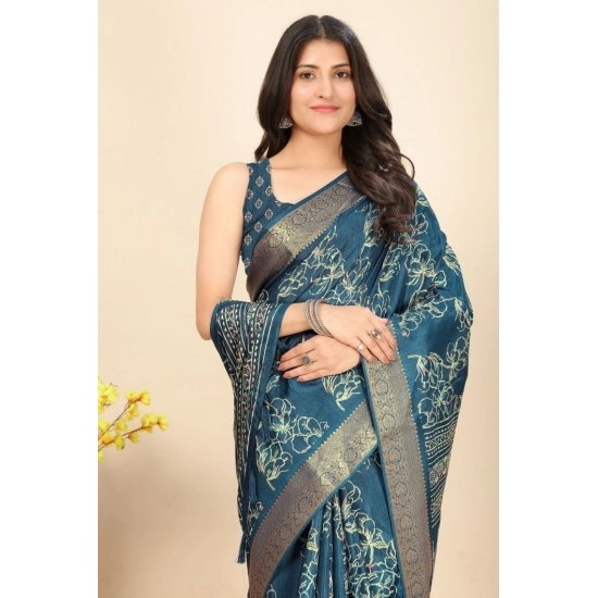 Generic Women's Cotton Silk Floral Printed Saree With Unstitched Blouse 5.5Mtr (Blue) Generic Women's Cotton Silk Floral Printed Saree With Unstitched Blouse 5.5Mtr (Blue)