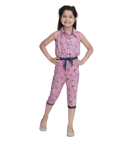 Generic Girl's Cotton Printed Sleeveless Jumpsuit (Pink)