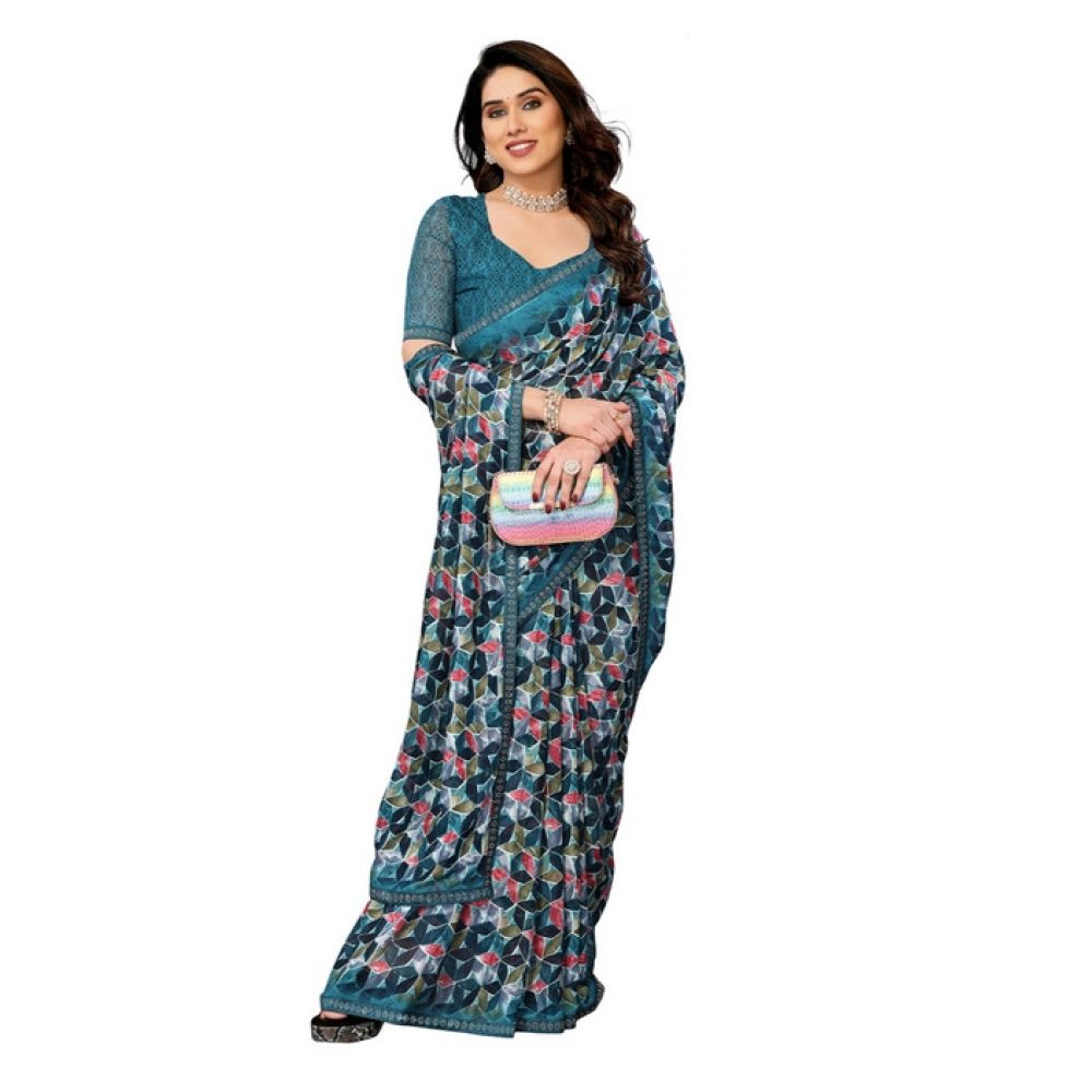 Generic Women's Georgette Printed Saree With Unstitched Blouse 5.5Mtr (Sky Blue) Generic Women's Georgette Printed Saree With Unstitched Blouse 5.5Mtr (Sky Blue)