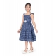 Generic Girl's Cotton Printed Sleeve Less Squre Neck Dress (Navy Blue)