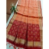 Generic Women's Raw Silk Ikkat Saree With Unstitched Blouse 5.5Mtr (Peach)