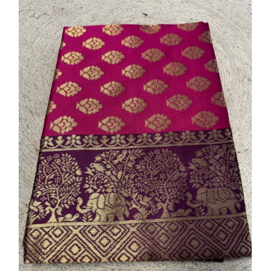 Generic Women's Jacquard Printed Saree With Unstitched Blouse 5.5Mtr (Magenta)