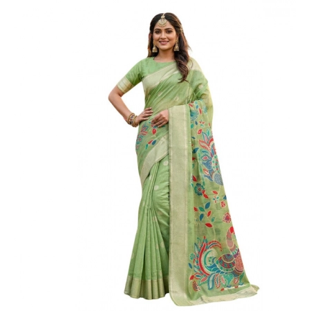 Generic Women's Linen Cotton Floral Embroidered Saree With Unstitched Blouse 5.5Mtr (Light Green) Generic Women's Linen Cotton Floral Embroidered Saree With Unstitched Blouse 5.5Mtr (Light Green)