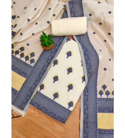 Generic Women's Banarasi Silk Printed Unstitched Salwar Suit Material With Dupatta (Navy Blue, 3Mtrs)