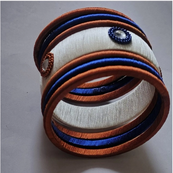 Generic Women's Plastic Silk Thread Bangles (White-Brown-Blue, Size: 2.8) Generic Women's Plastic Silk Thread Bangles (White-Brown-Blue, Size: 2.8)