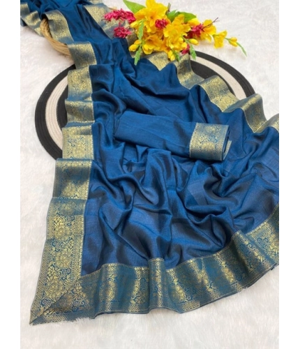 Generic Women's Vichitra Silk Printed Saree With Unstitched Blouse 5.5Mtr (Rama)