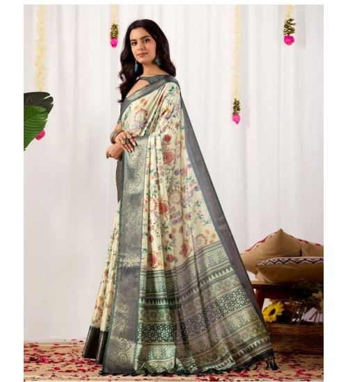 Generic Women's Faux_Silk Printed Saree With Unstitched Blouse 5.5Mtr (Off_White) Generic Women's Faux_Silk Printed Saree With Unstitched Blouse 5.5Mtr (Off_White)