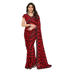 Generic Women's Georgette Printed Saree With Unstitched Blouse 5.5Mtr (Red)