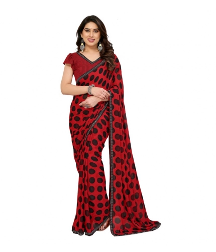 Generic Women's Georgette Printed Saree With Unstitched Blouse 5.5Mtr (Red)