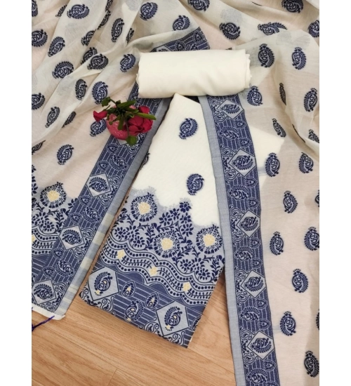 Generic Women's Banarasi Silk Printed Unstitched Salwar Suit Material With Dupatta (Navy Blue, 3Mtrs)