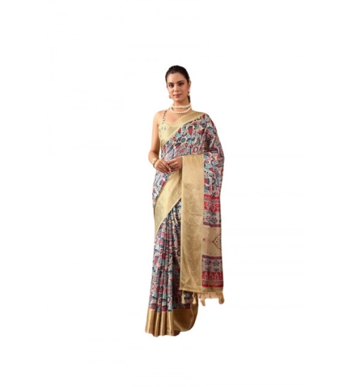 Generic Women's Faux_Banarasi_Silk Printed Saree With Unstitched Blouse 5.5Mtr (Multicolor)