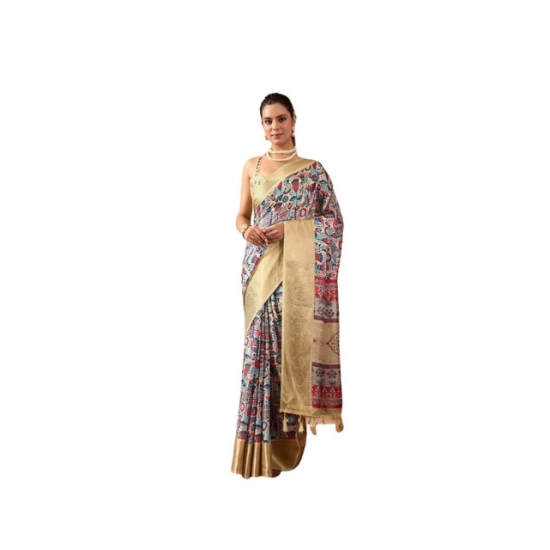 Generic Women's Faux_Banarasi_Silk Printed Saree With Unstitched Blouse 5.5Mtr (Multicolor)
