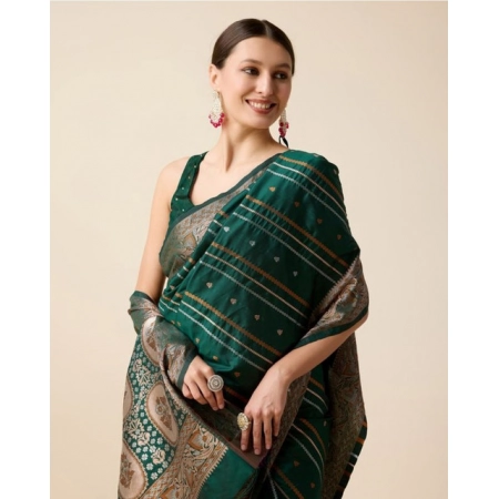 Generic Women's Soft Silk Jacquard Saree With Unstitched Blouse 5.5Mtr (Green)