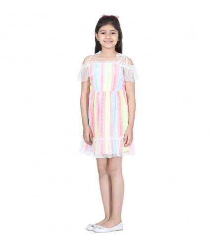 Generic Girl's Polyester Self Design Cold Shoulder Dress (Multicolor)