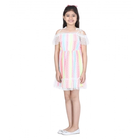 Generic Girl's Polyester Self Design Cold Shoulder Dress (Multicolor) Generic Girl's Polyester Self Design Cold Shoulder Dress (Multicolor)